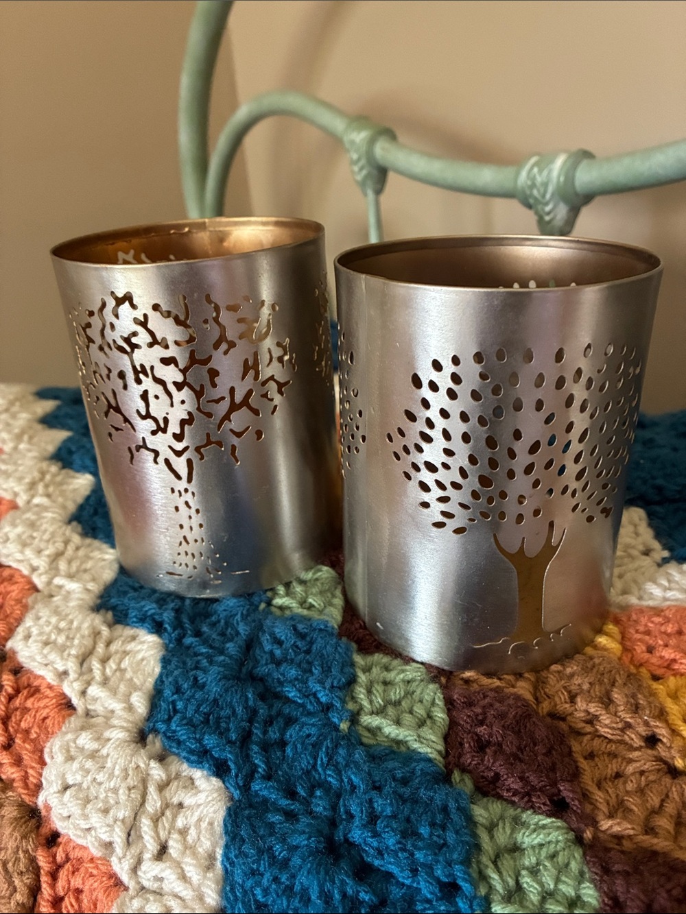 Tree Cutout Metal Votive Holders - Pair